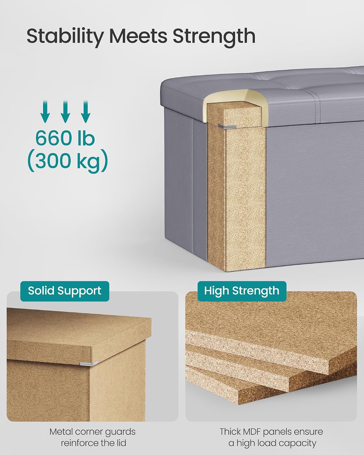 Detalle de SONGMICS Storage Ottoman Bench, 43.3-Inch