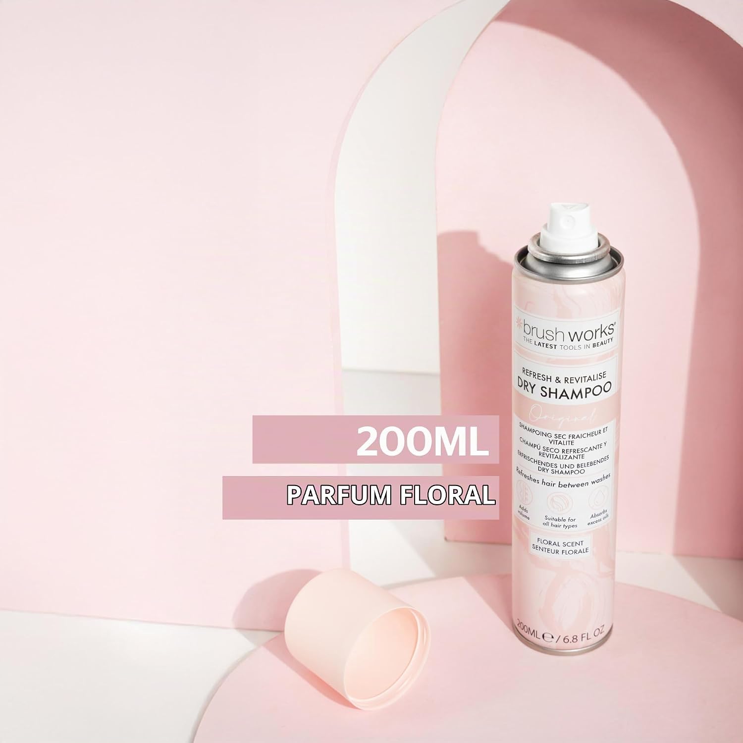 Detalle 2 de Brushworks Refresh & Revitalise Floral Dry Shampoo, 200 ml met rijstzetmeel