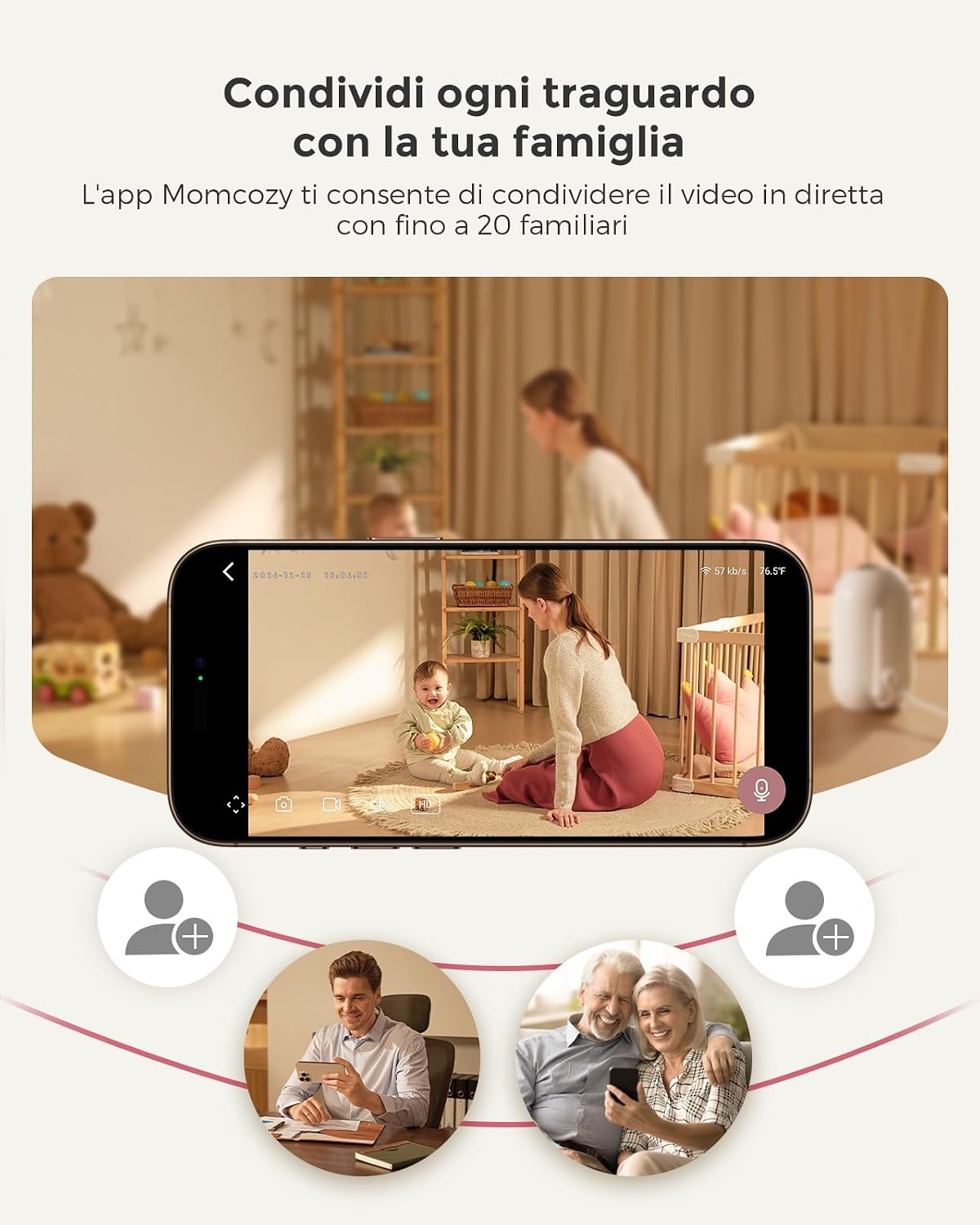 Thumbnail 6 de momcozy BM04: Sistema di monitoraggio con 2 telecamere 1080P, schermo 5" e batteria da 5000 mAh