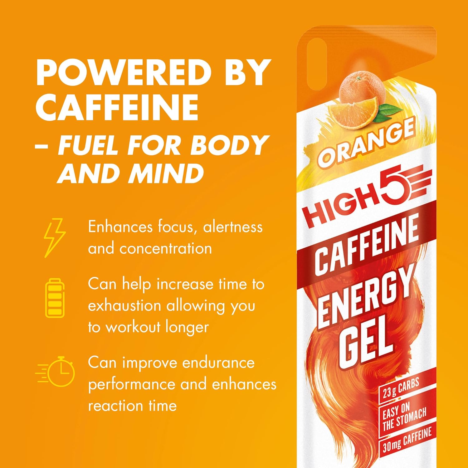 Thumbnail 5 de HIGH5 Caffeine Gels Running – Endurance Energy Gel (Orange) 20 x 40g