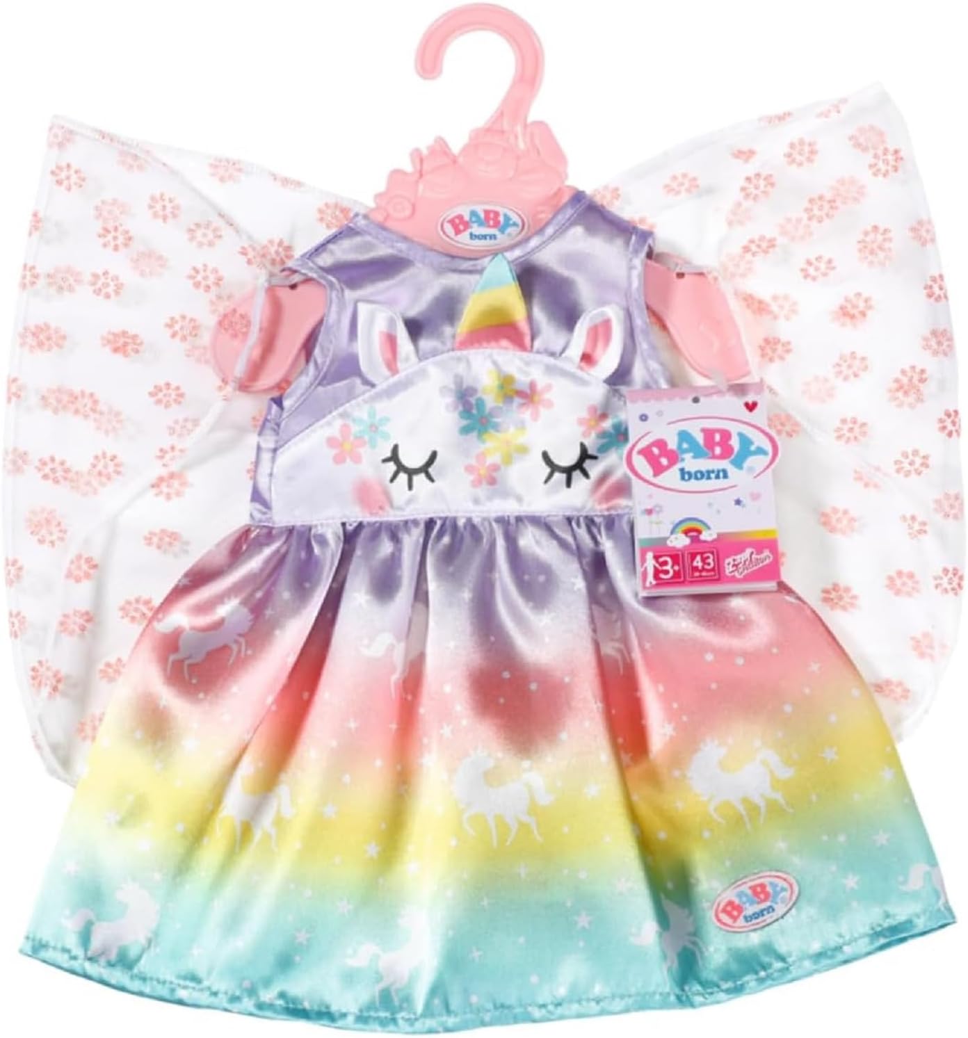 Detalle de BABY born Einhorn Feen Outfit – buntes Puppenkostüm mit Flügeln für ca. 43 cm Puppen