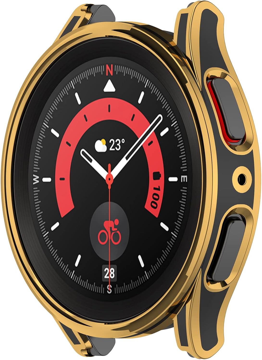 Detalle de LOKEKE Protective Case with Tempered Glass Screen Protector for Samsung Galaxy Watch 5 Pro 45mm (Black + Gold)