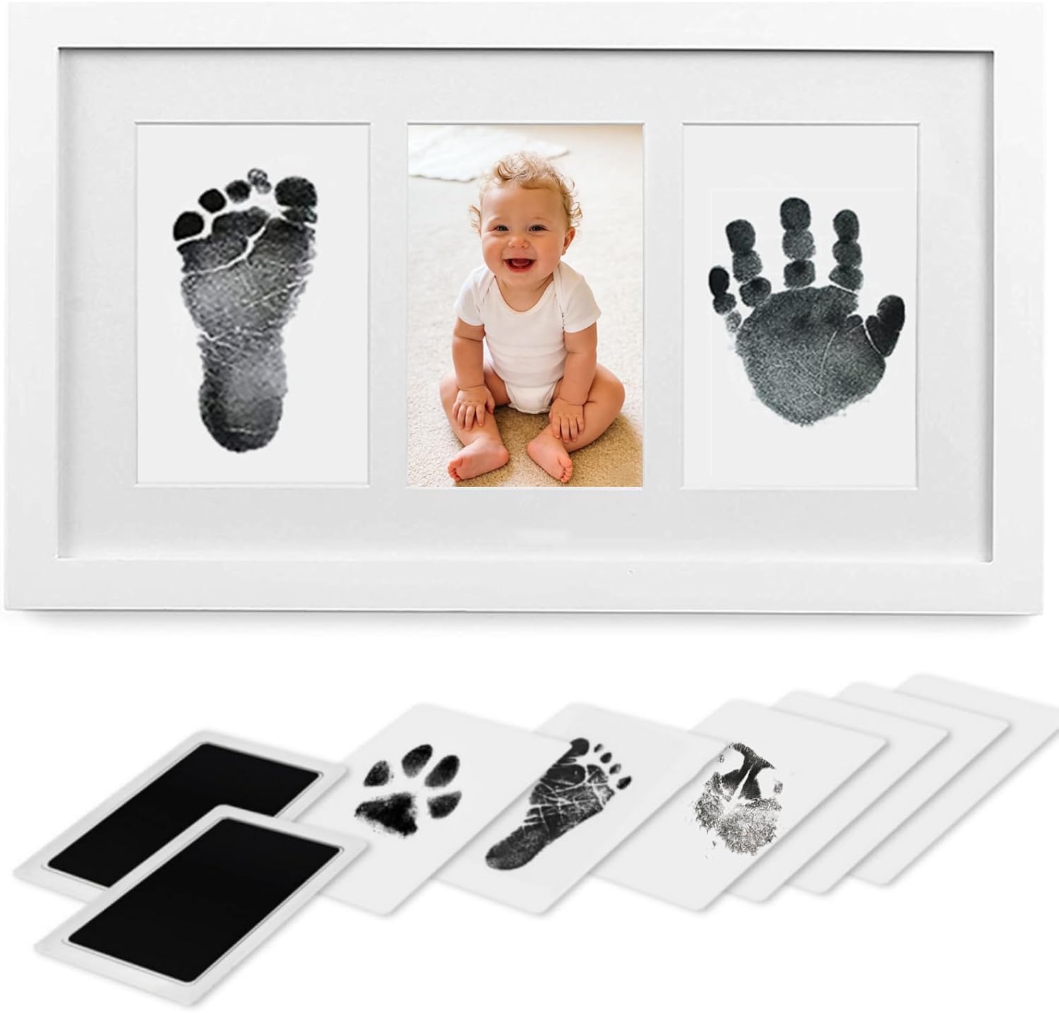 Detalle de PewinGo Cadre d’Empreintes Bébé encre Clean Touch — Cadre élégant et tampon sûr pour nouveau-né (Blanc)