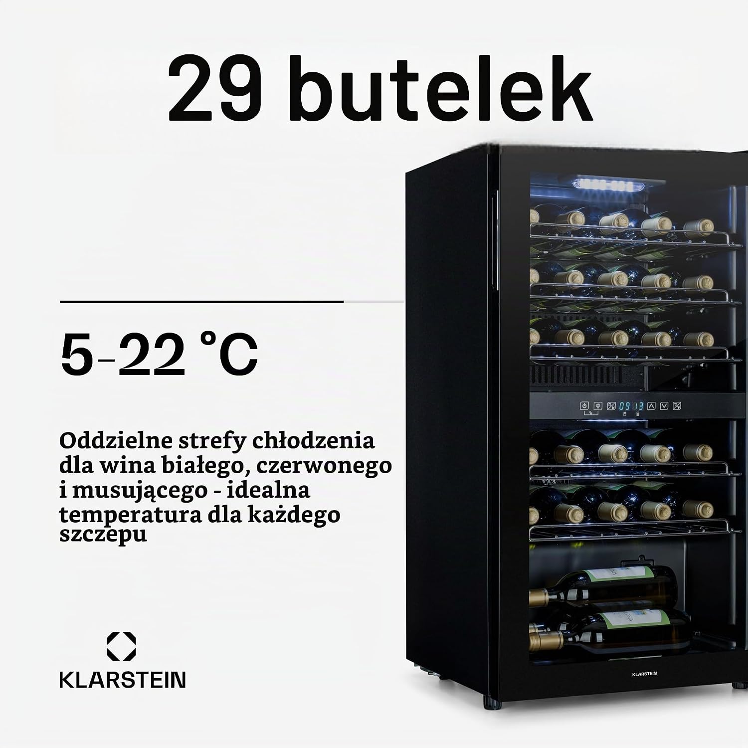 Detalle de Klarstein Shiraz TK15-Shiraz-29D – winiarka 80 l, 29 butelek, 2 strefy