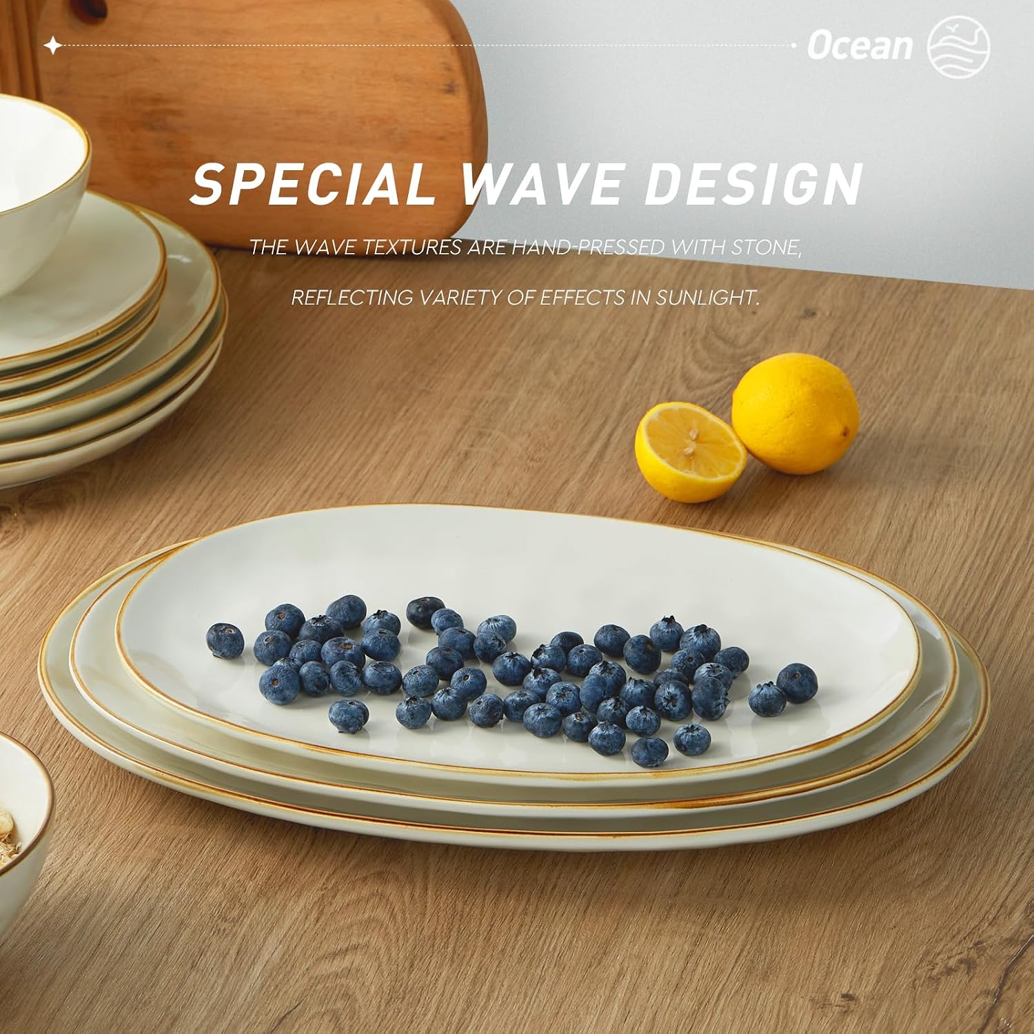 Thumbnail 6 de Famiware Ocean Series Oval Serving Platter Set (15.59, 14.3, 12.9 inches) in Vanilla White
