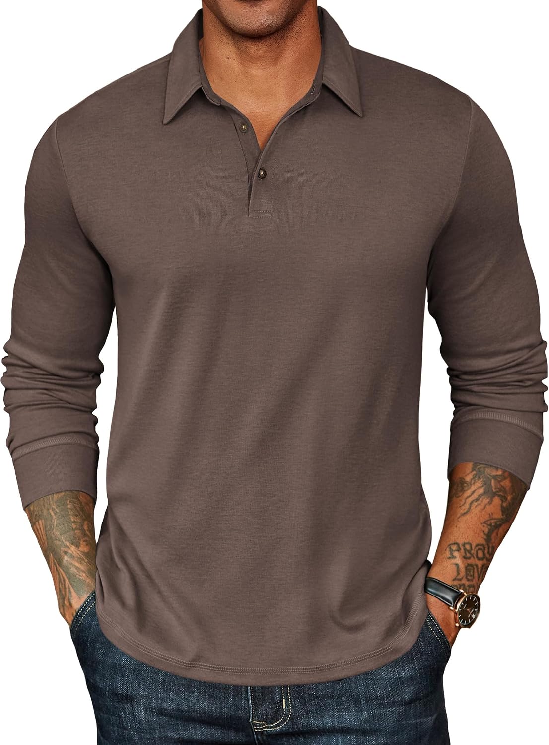 Detalle de COOFANDY Men's Long-Sleeve Polo Shirt