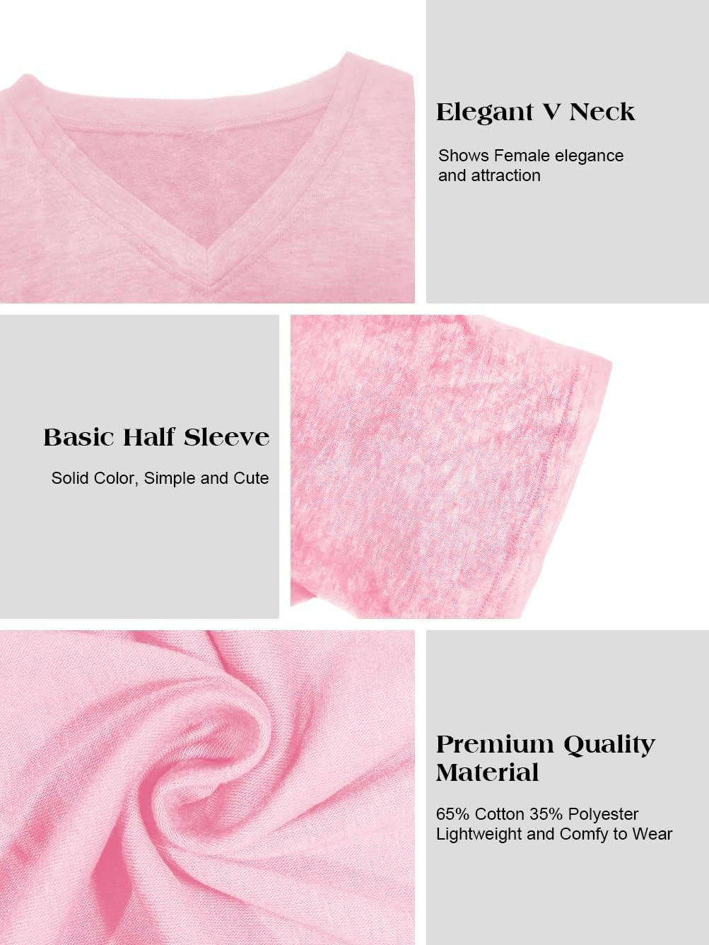 Detalle de Famulily Women's Summer Casual V Neck Half Sleeve T Shirt – Oversized Baseball Top