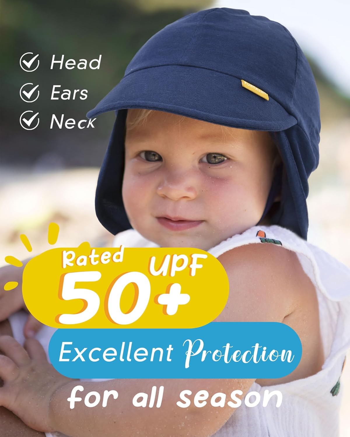 Detalle de FURTALK Baby- und Kleinkind-Sonnenhut mit UPF 50+ UV-Schutz, verstellbarem Kinnriemen und Halsklappe