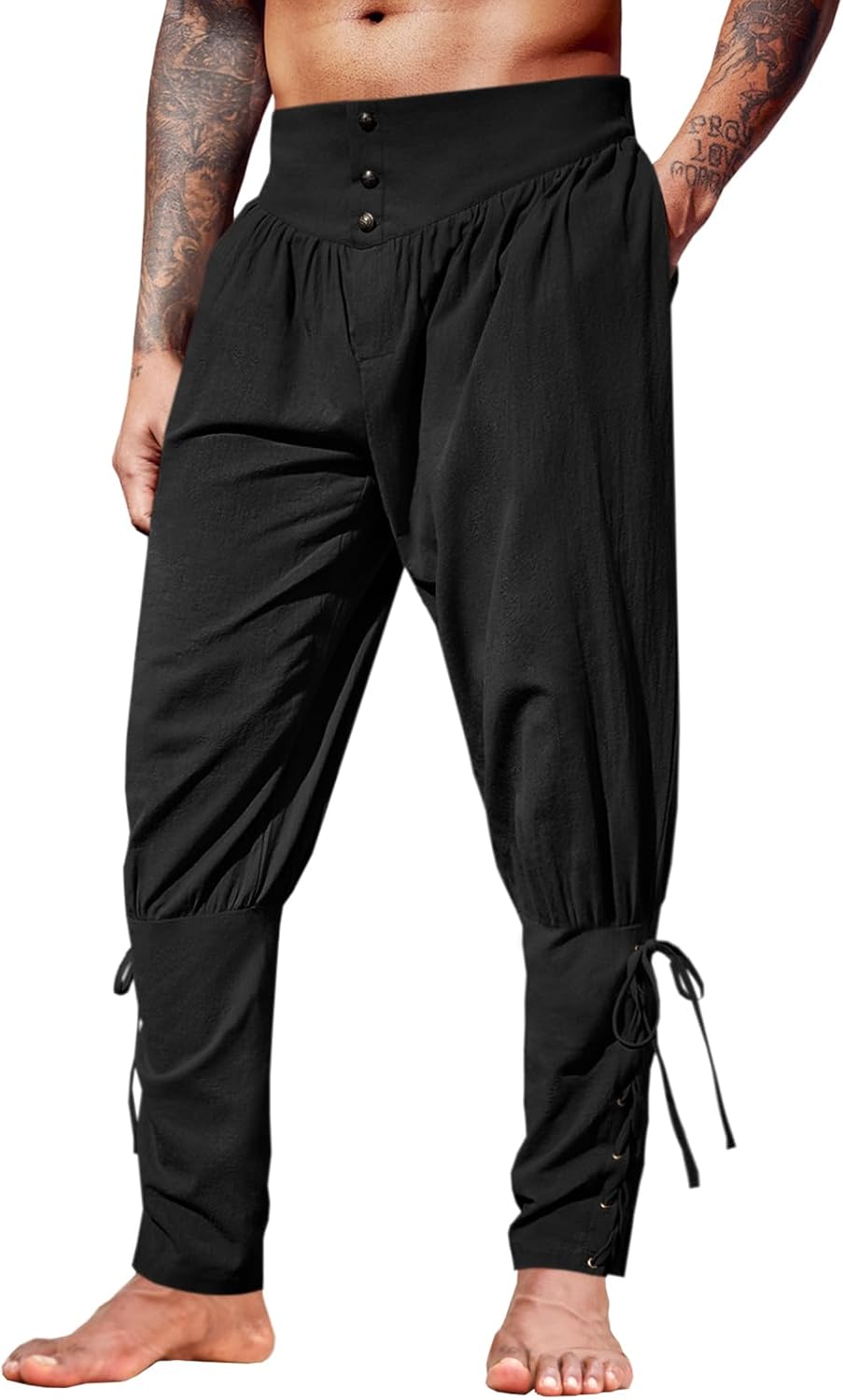 Detalle de Runcati Mens Medieval Ankle Pants - Renaissance Pirate Linen Costume Trousers