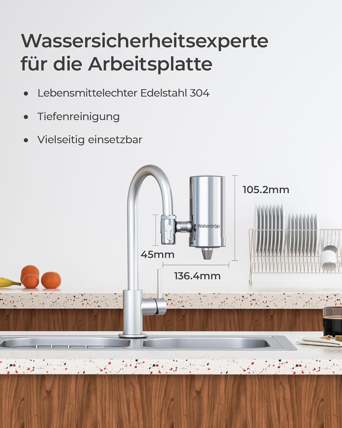 Thumbnail 4 de Waterdrop WD-FC-06 Wasserhahn aus Rostfreiem Stahl – Kohleblock Filter System (4 Filter inklusive)