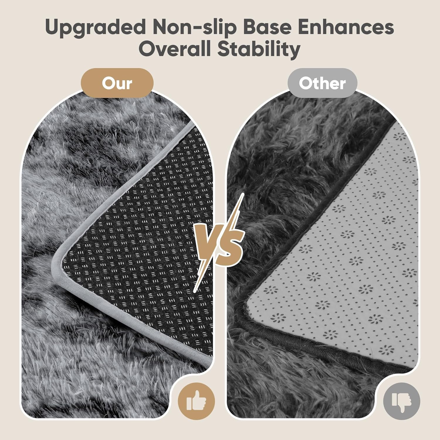 Thumbnail 5 de 8x10 Fluffy Shag Area Rug for Living Room & Bedroom – Black/Gray, Non-Slip, High-Pile Plush