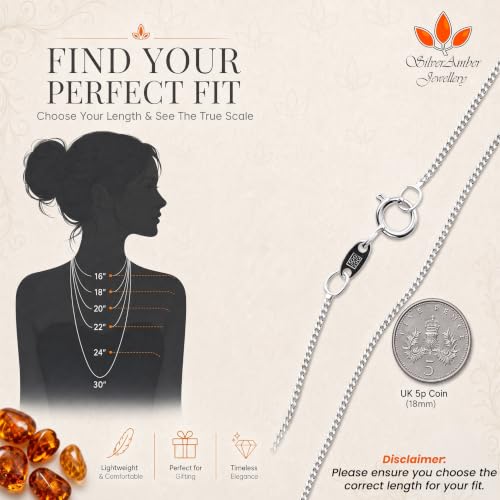 Detalle 2 de SilverAmber Jewellery UK 925 Sterling Silver 18" Delicate Italian Curbs Chain Necklace (0.52 mm) – GCH00518