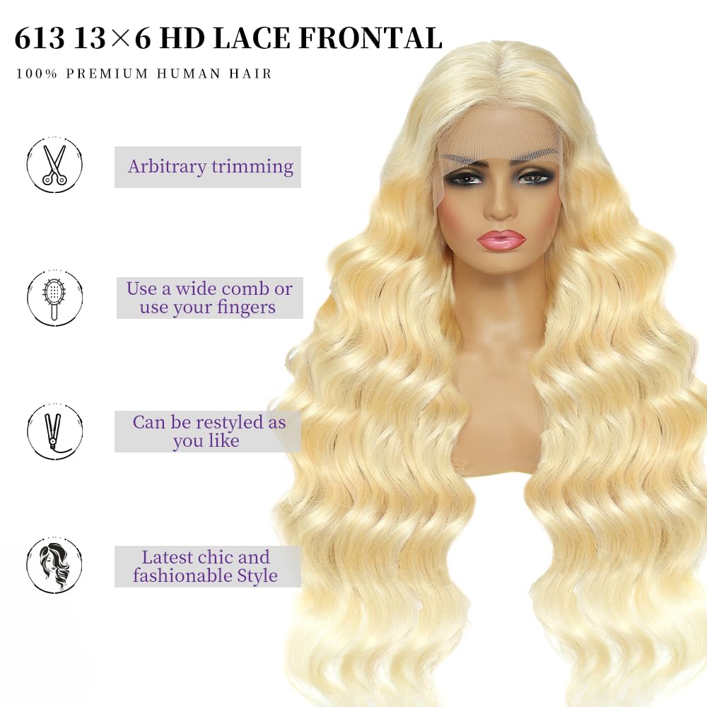 Thumbnail 4 de SEMANK 613 13x6 Lace Front Wig (Human Hair, 26 Inch, Blonde, 200% Density) Body Wave