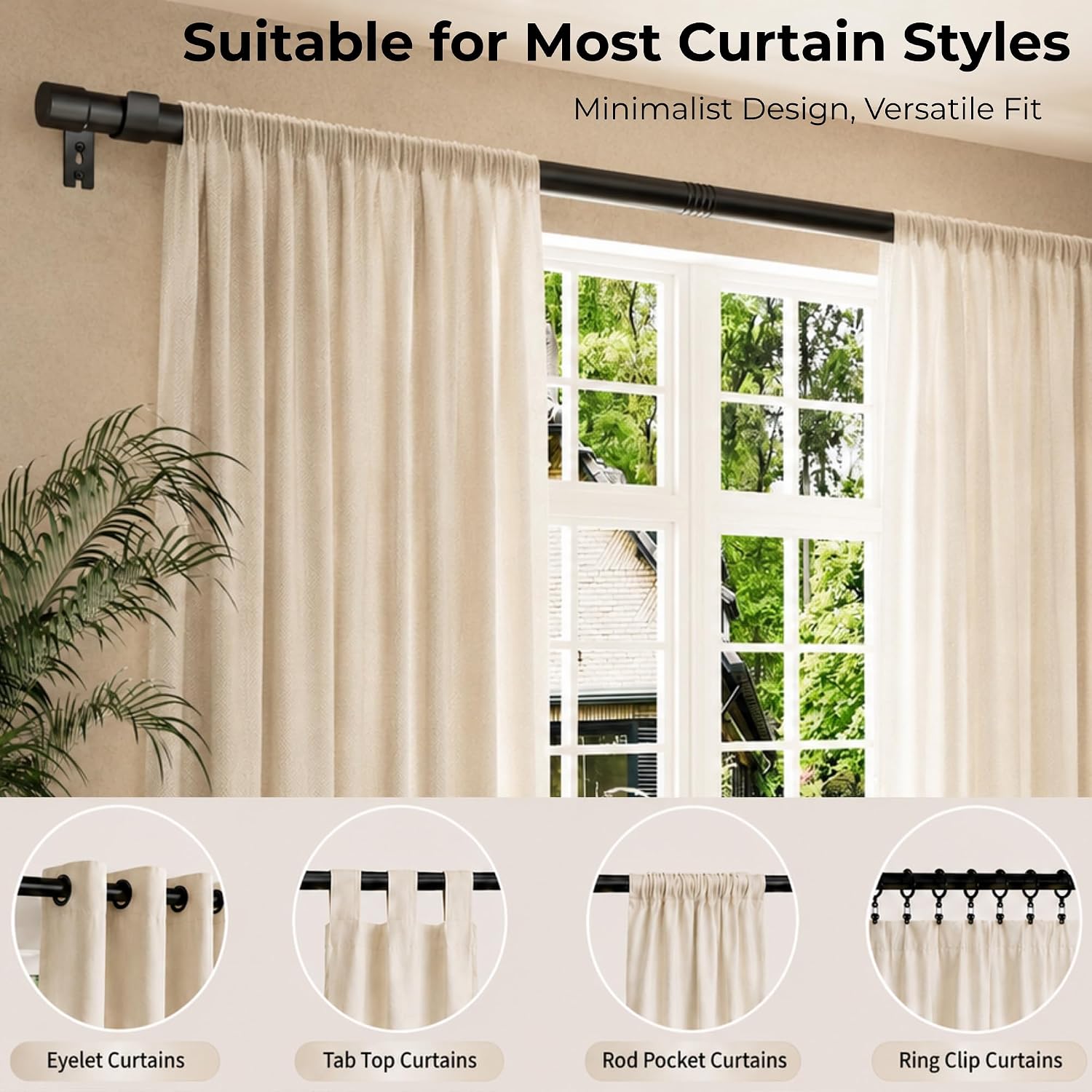 Thumbnail 4 de Venwemong Adjustable Stainless Steel Curtain Pole, 25 mm, Silver