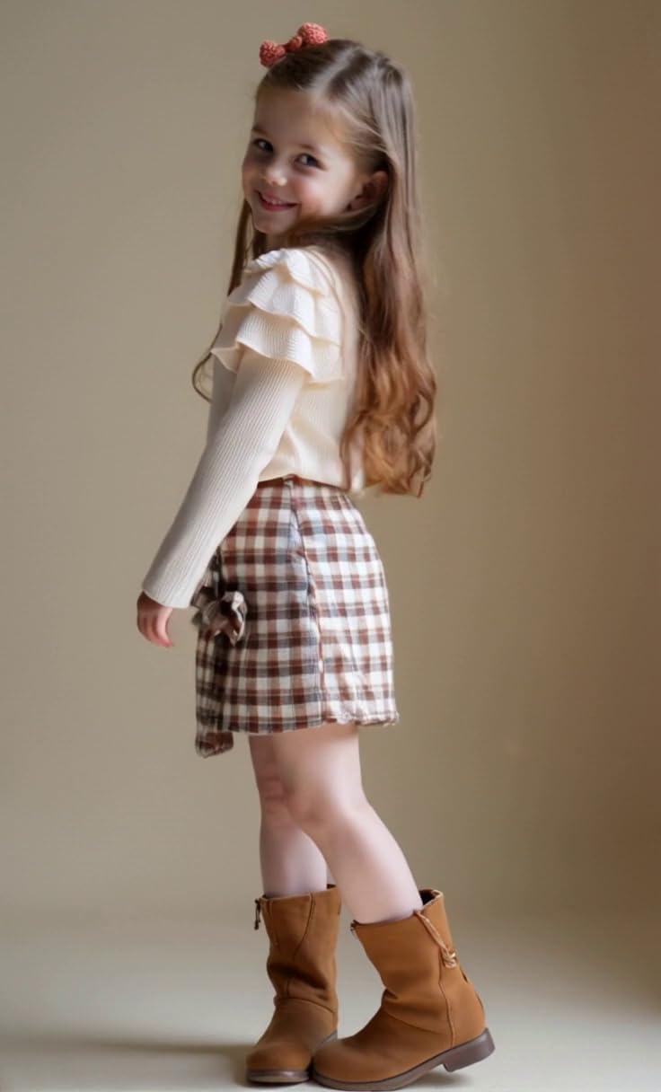 Thumbnail 3 de HPSOM girls’ 2-piece ruffle ribbed top and plaid skirt set (2–7Y)