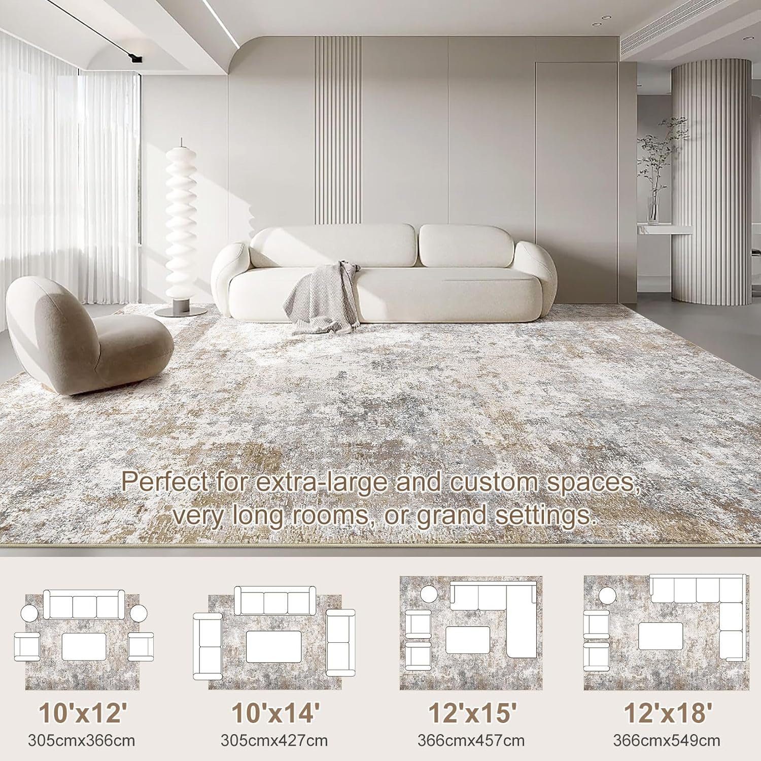 Thumbnail 3 de UERMEI 10x12 Neutral Abstract Washable Area Rug with Non-Slip TPE Backing (Brown/Gray)