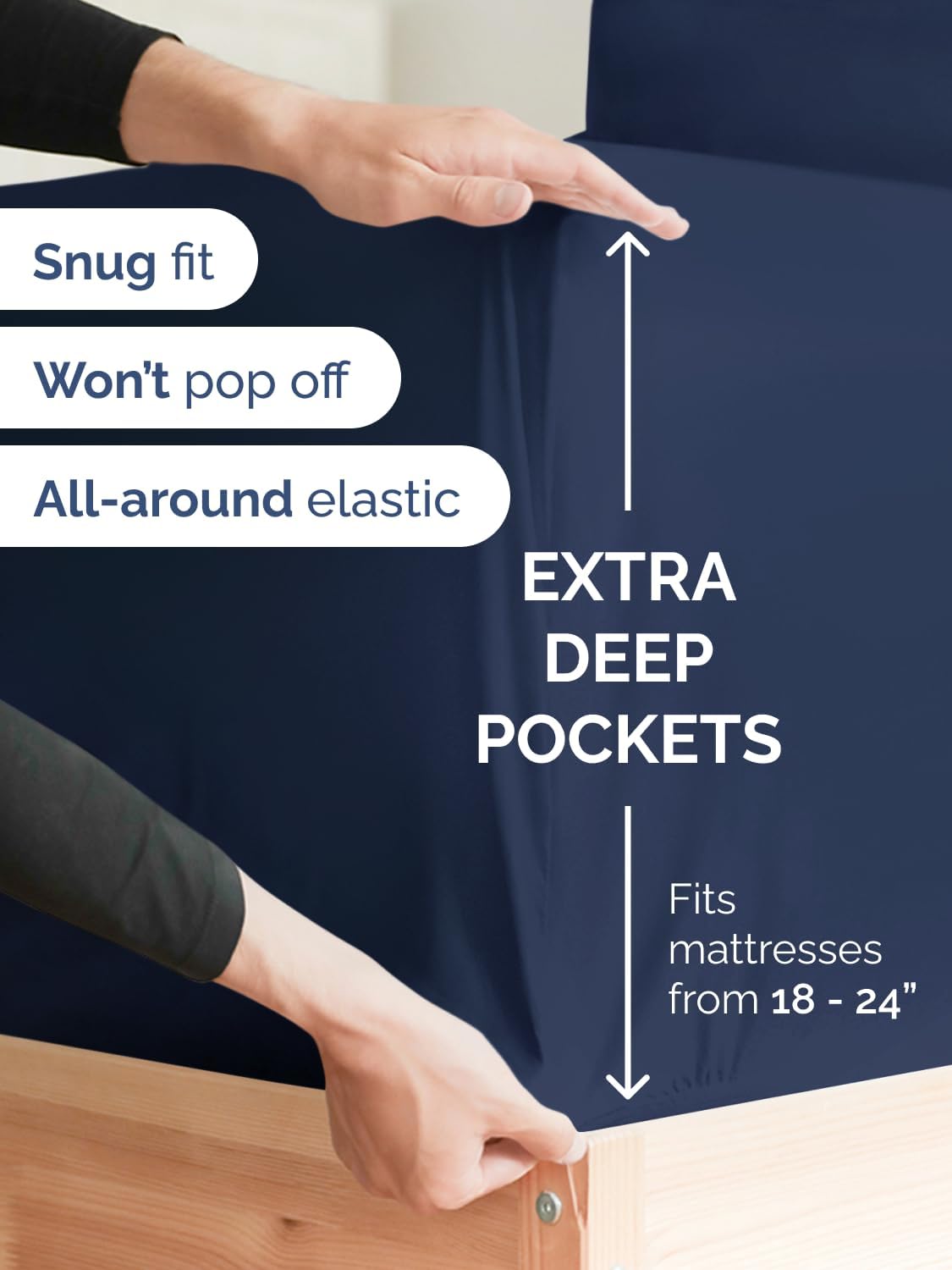 Thumbnail 1 de Extra Deep Queen Fitted Sheet by CGK Unlimited — Navy Blue, 18–24" Deep Pockets