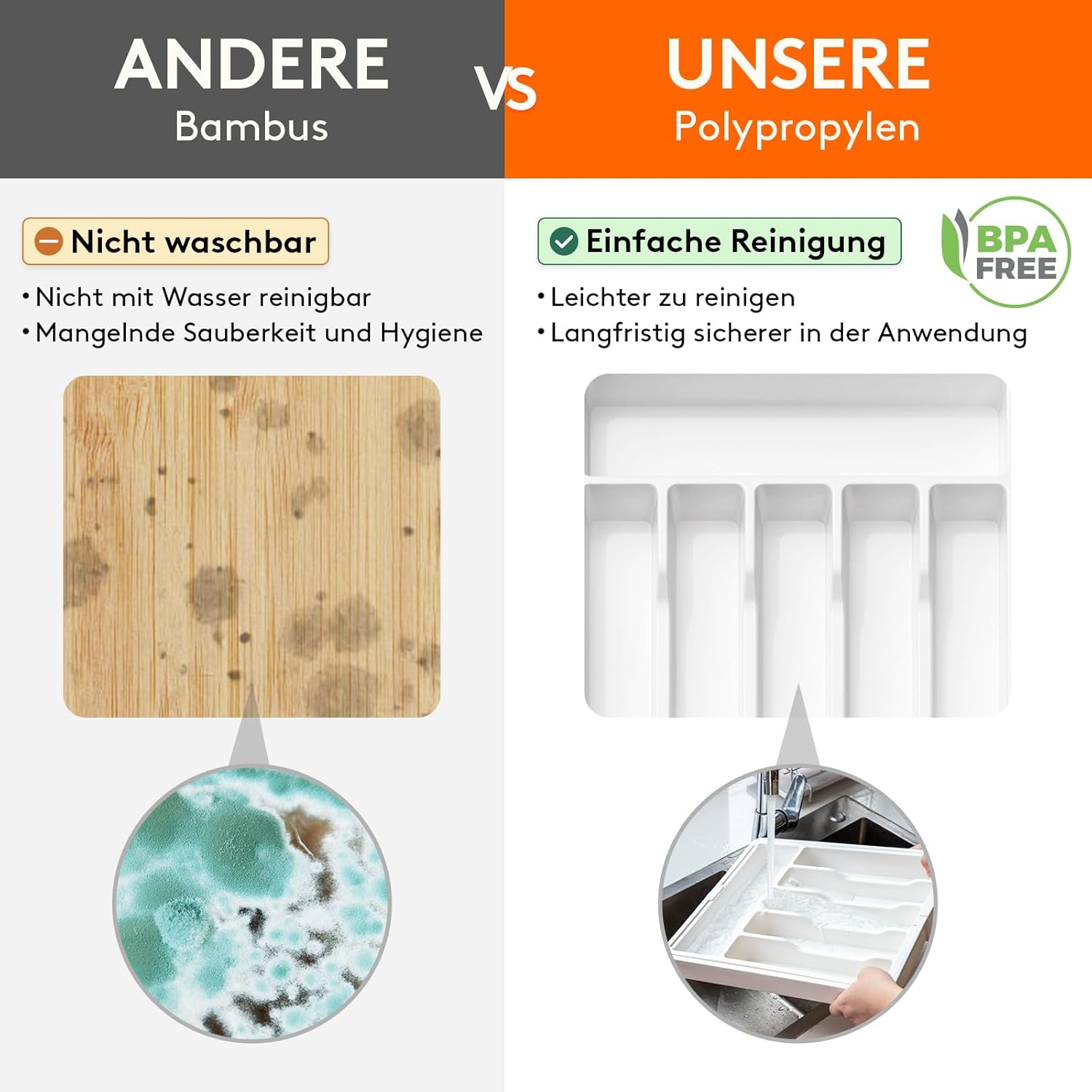 Thumbnail 4 de Lifewit Besteckkasten für Schubladen 40–50, verstellbar (bis 57 cm) – Organizer mit 6–8 Fächern, weiß