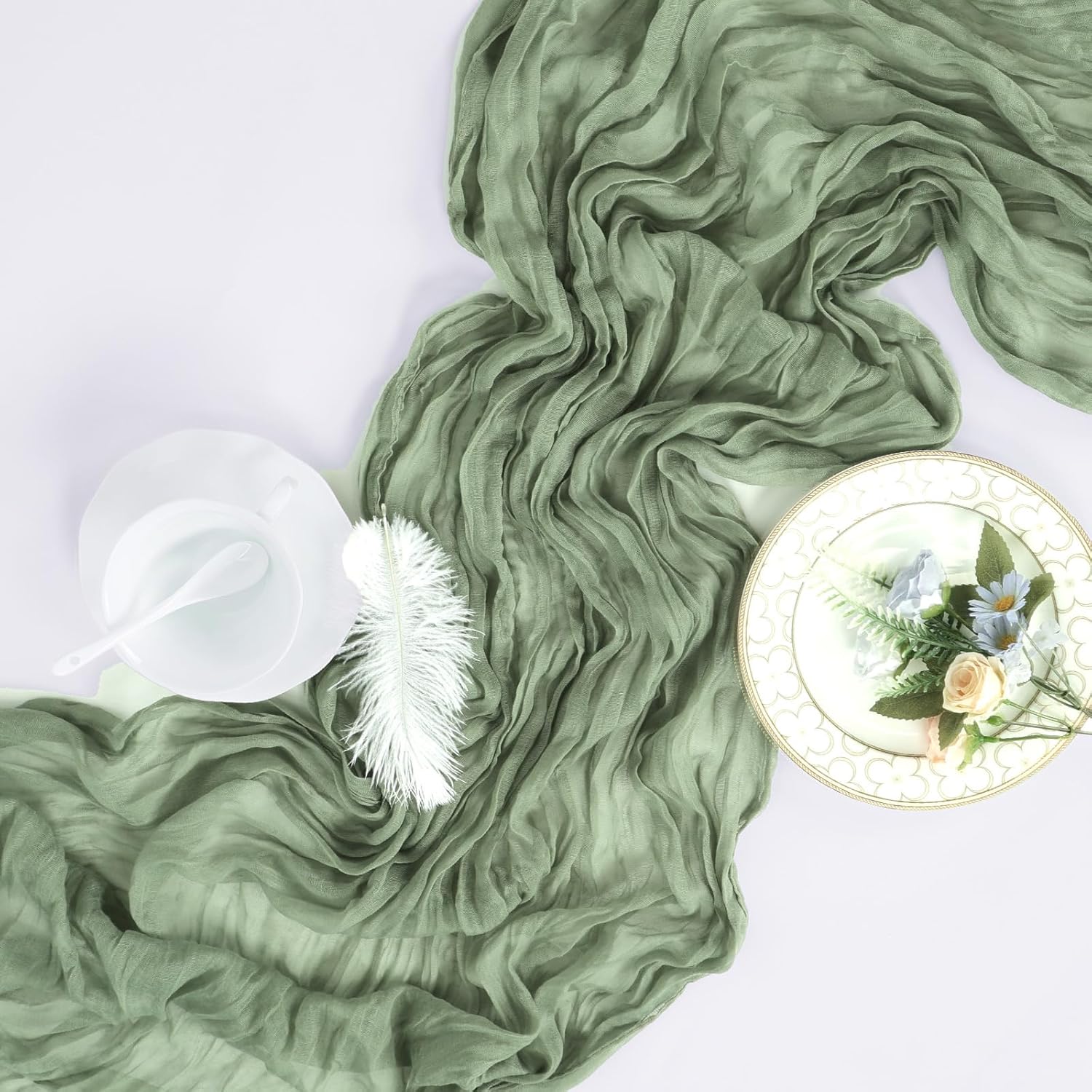 Thumbnail 6 de pepmily 8 Pack Sage Green Cheesecloth Table Runner (23 x 120 Inch) – Rustic Boho Decor for Weddings, Parties, and Home Use