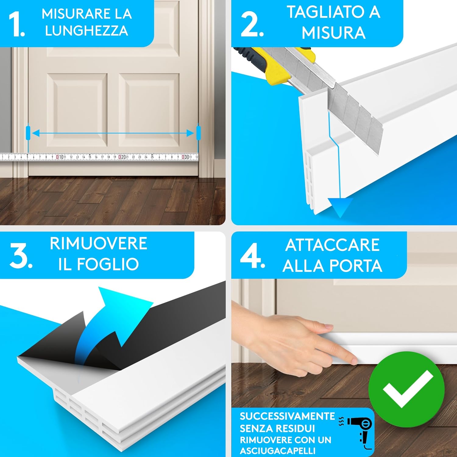 Thumbnail 6 de SilverRack Paraspifferi per Porte Bianco [1x 2m]: Guarnizione autoadesiva per porte, risparmio energetico e protezione dal freddo