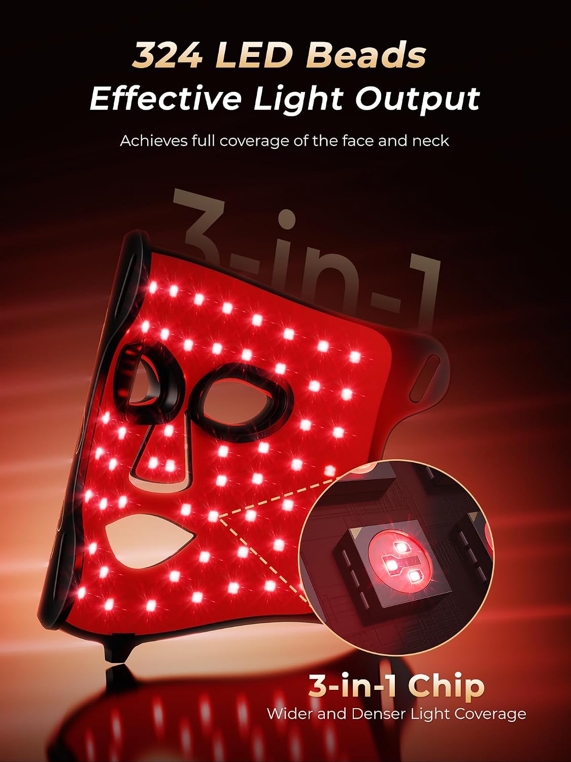 Thumbnail 3 de 7-in-1 Red Light Therapy Mask for Face & Neck (324 LEDs) with Skin-Friendly Silicone