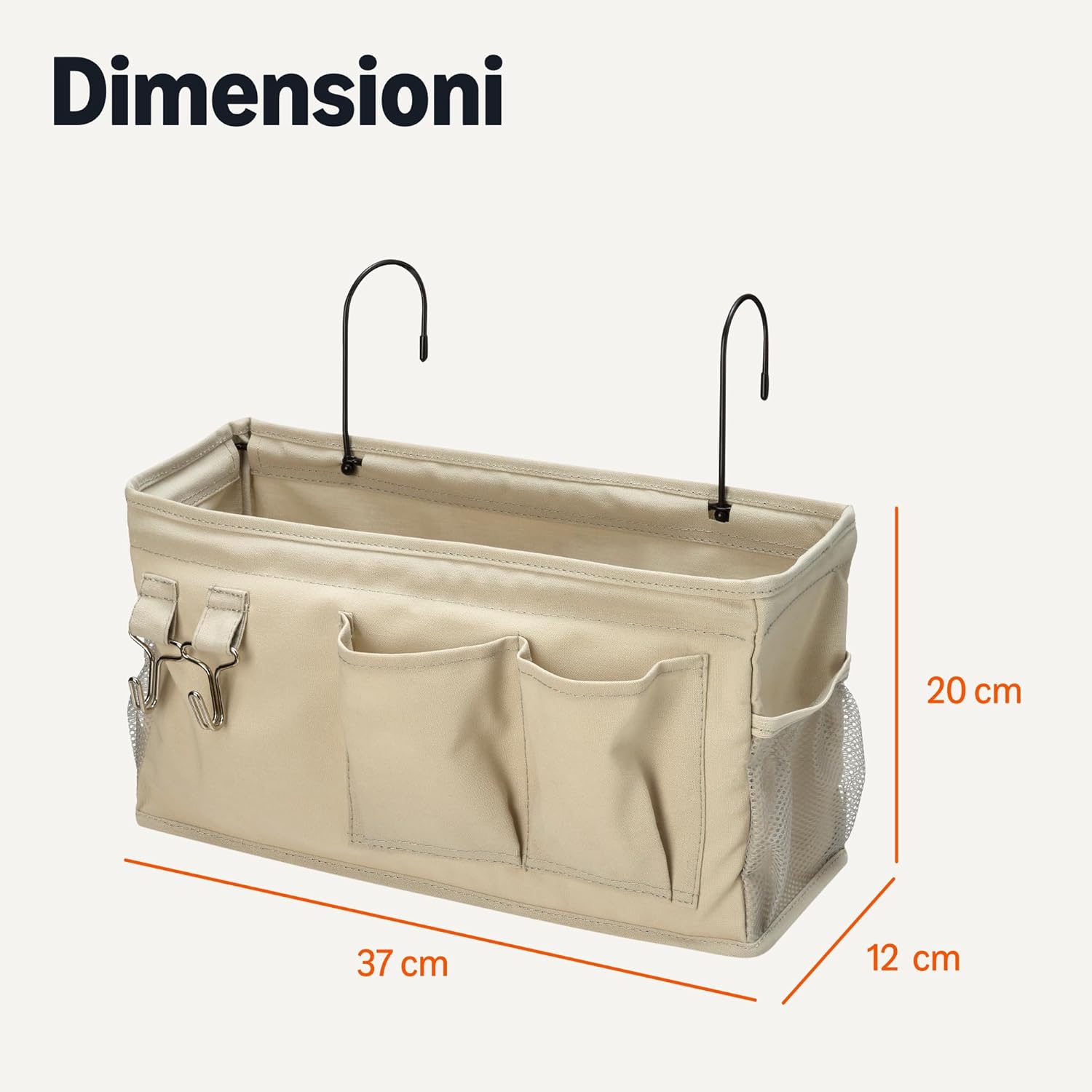 Detalle de Amazon Basics Portaoggetti da appendere al comodino M 12 x 37 x 20 cm, lino grezzo