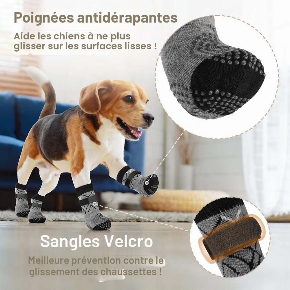 Detalle 2 de Adiwo Lot de 2 paires de chaussettes antidérapantes pour chien – protection et confort pour pattes sensibles
