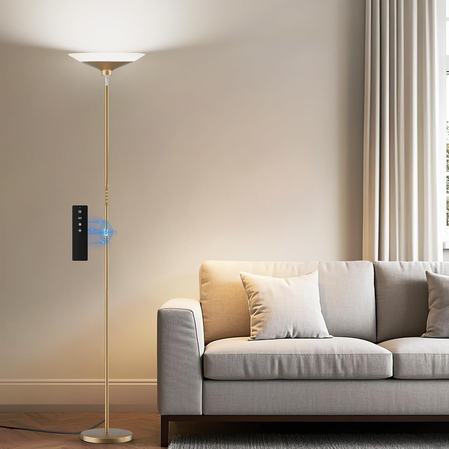 Detalle de SIBRILLE 72-Inch Torchiere Floor Lamp, Dimmable LED with Remote