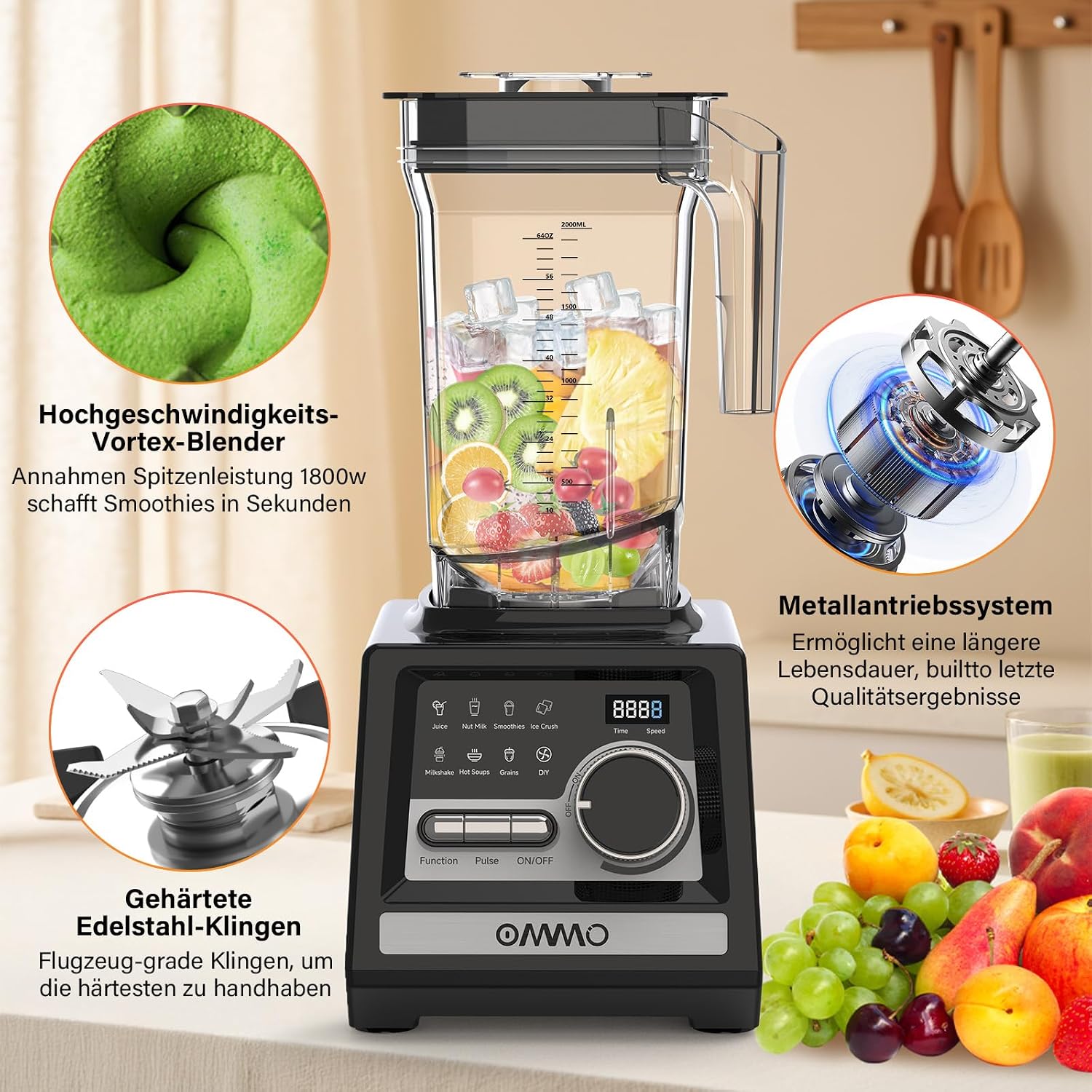 Detalle 2 de OMMO 2L Batidora de Vaso 1800W