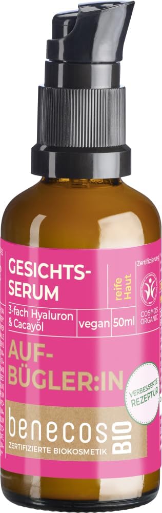 Detalle de benecos Natural beauty siero viso acido ialuronico all’olio di argan, in versione vegana e Cosmos Organic