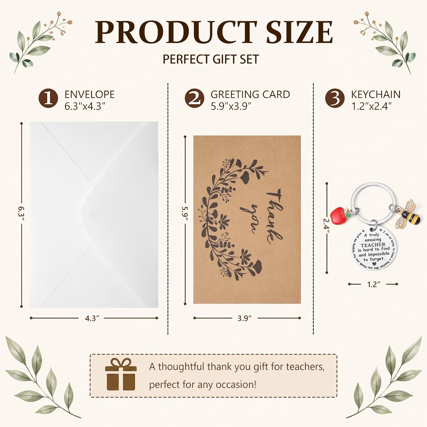 Detalle de 12 Pack Teacher Gifts Set: Thank You Keychains, Cards, Envelopes and Gift Boxes