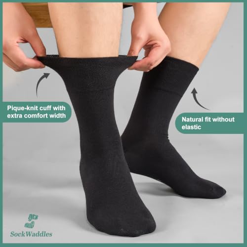 Thumbnail 6 de SockWaddles Diabetic Socks for Men and Women – 6 Pairs, Soft Top Cotton Crew, Seamless Toe, Loose Comfort Fit in Black (UK 9–11)