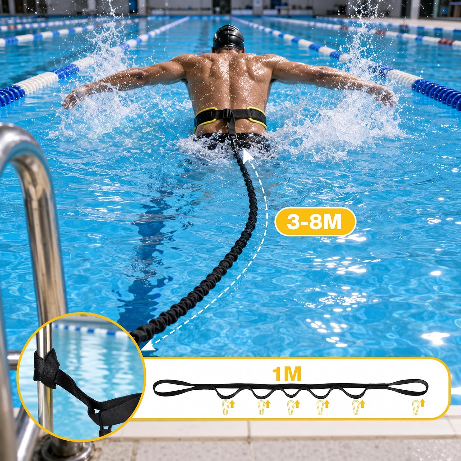 Thumbnail 3 de Premium Schwimmgürtel Erwachsene für Pool 3,5–8 m – Elastischer Gürtel für Training und Pool-Feeling