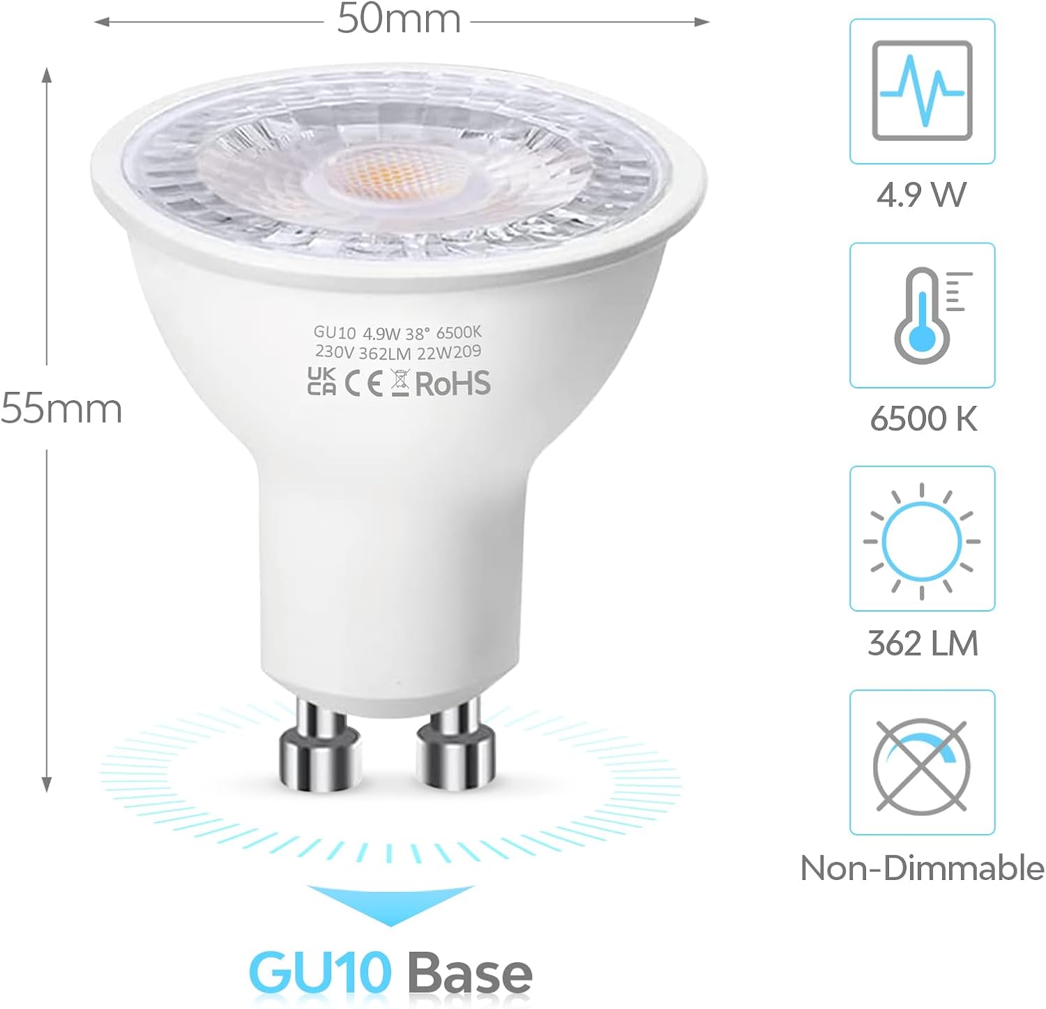 Thumbnail 2 de Levidon GU10 LED Bulbs 4.9W 6500K