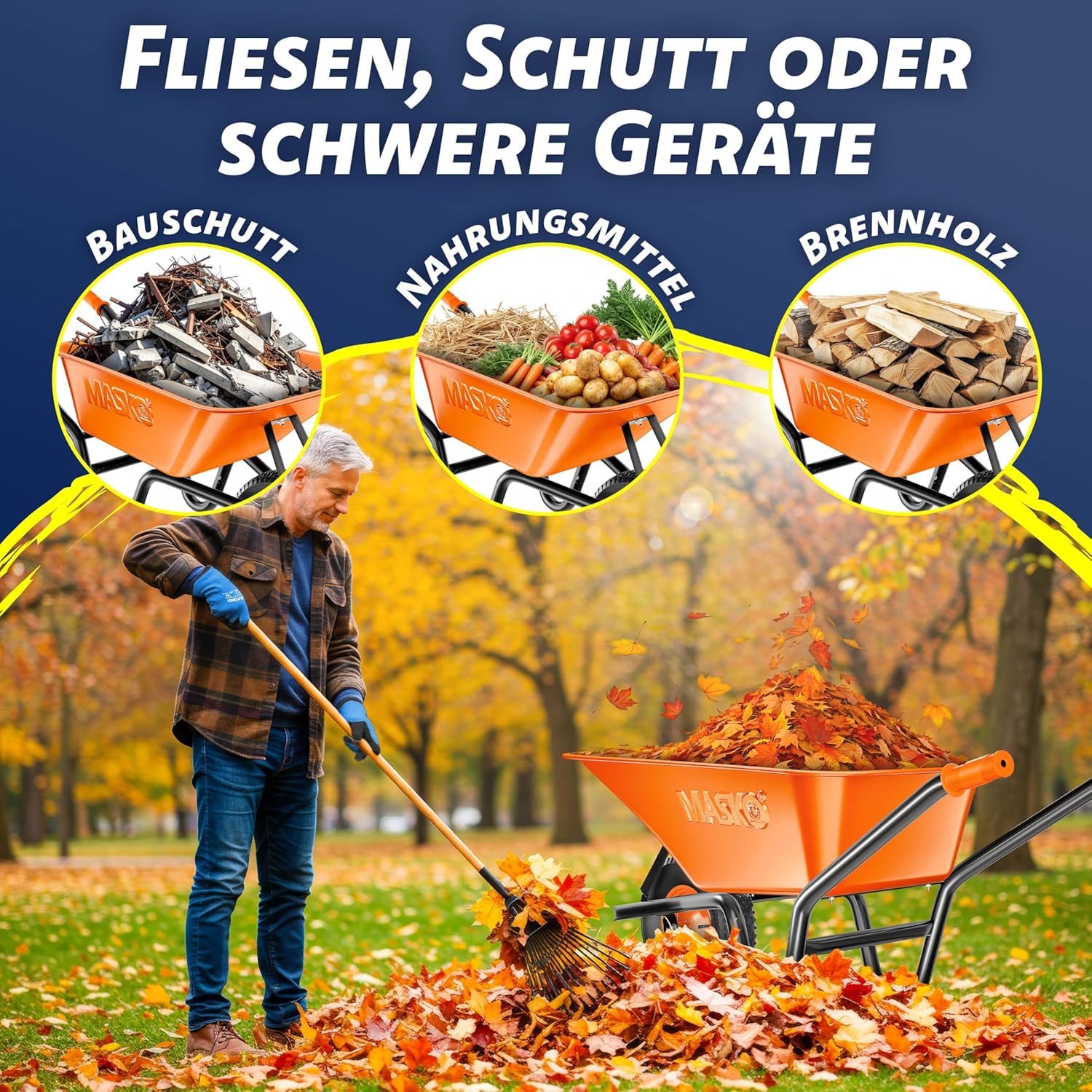 Thumbnail 3 de MASKO Schubkarre / Bauschubkarre 100 Liter (bis 250 kg) mit Luftreifen & Stahlfelge inkl. Ersatzschlauch