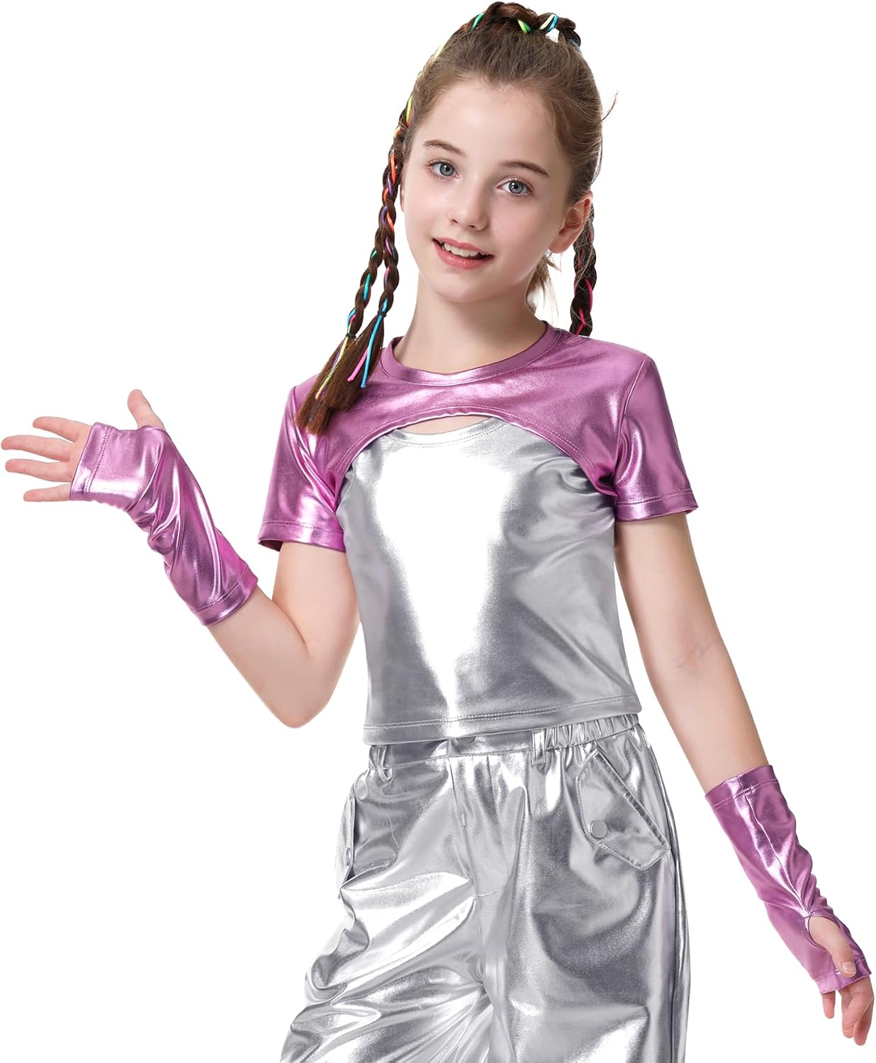 Detalle 2 de LOLANTA I02004 metallic crop top voor meisjes met vingerloze handschoenen