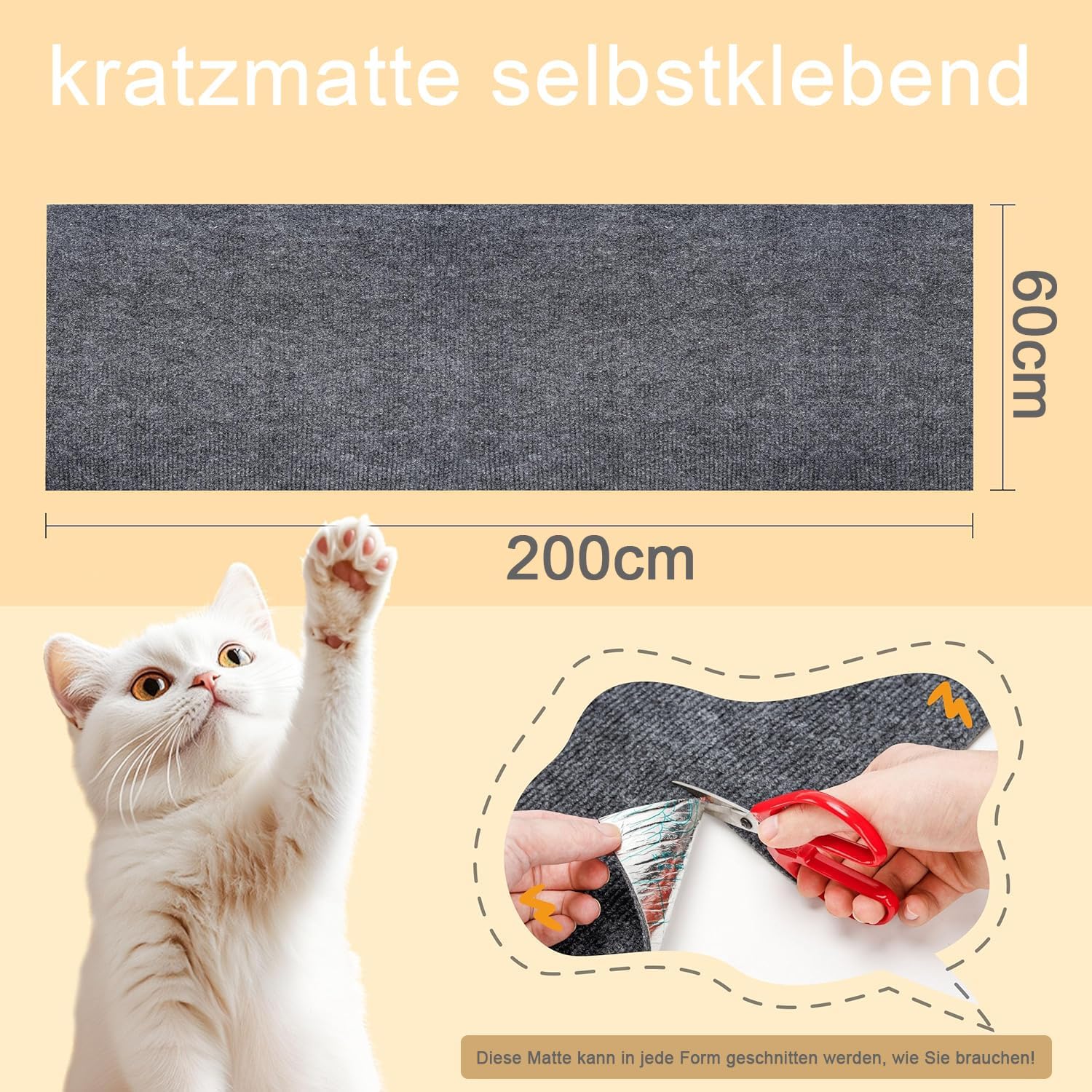 Detalle de Trimmbare selbstklebende Kratzschutz-Matte für Sofa & Wand – Katzenschutzteppich 200 cm