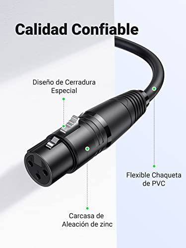 Detalle de UGREEN Cable XLR Macho a Hembra DMX Balanceado (3 Metros) – XT para micrófono y señal DMX