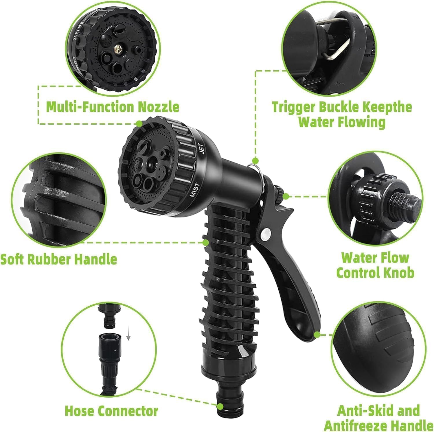 Thumbnail 6 de Expandable Garden Hose Pipe 30m/100ft with 7-Function Spray Gun and Leak-Proof Connectors (Heavy Duty, Double-Layer Latex Core)