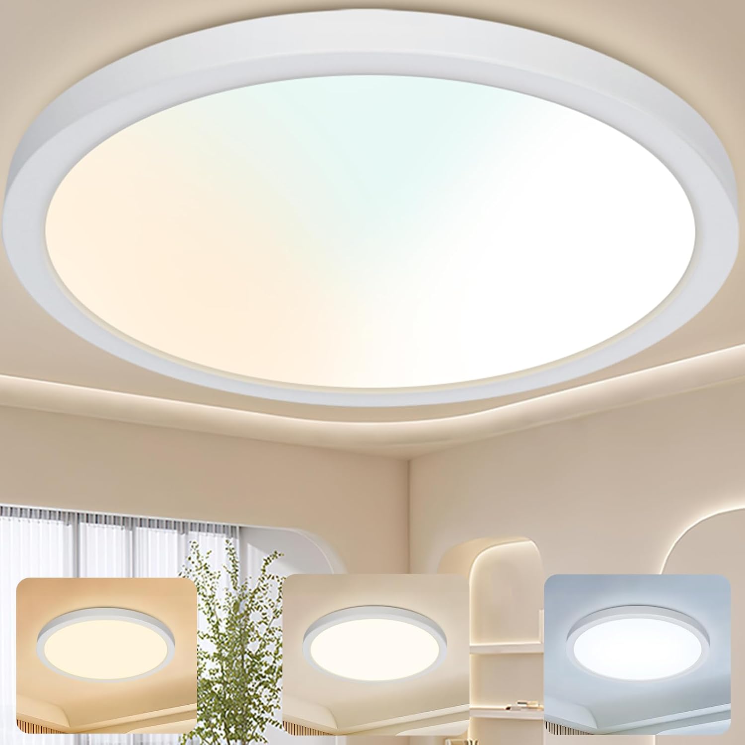 Detalle de Plafón LED de Techo GREAT JACOB 24W, Ø29 cm, 3 Temperaturas de Color (3000K/4000K/6500K) – Lámpara Circular Ultra Delgada