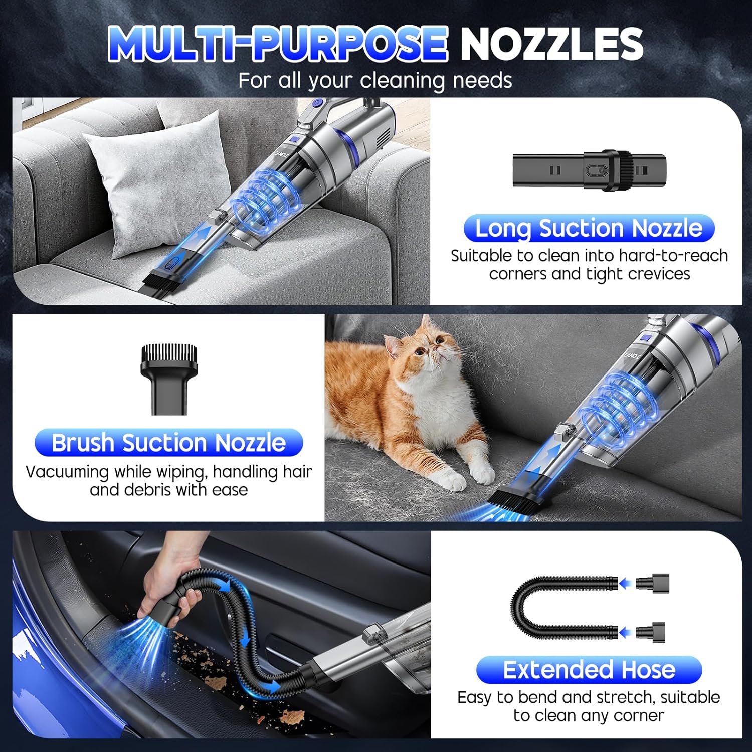 Thumbnail 2 de JONYJ Handheld Cordless Vacuum: 16000PA Power for Home, Car, and Office