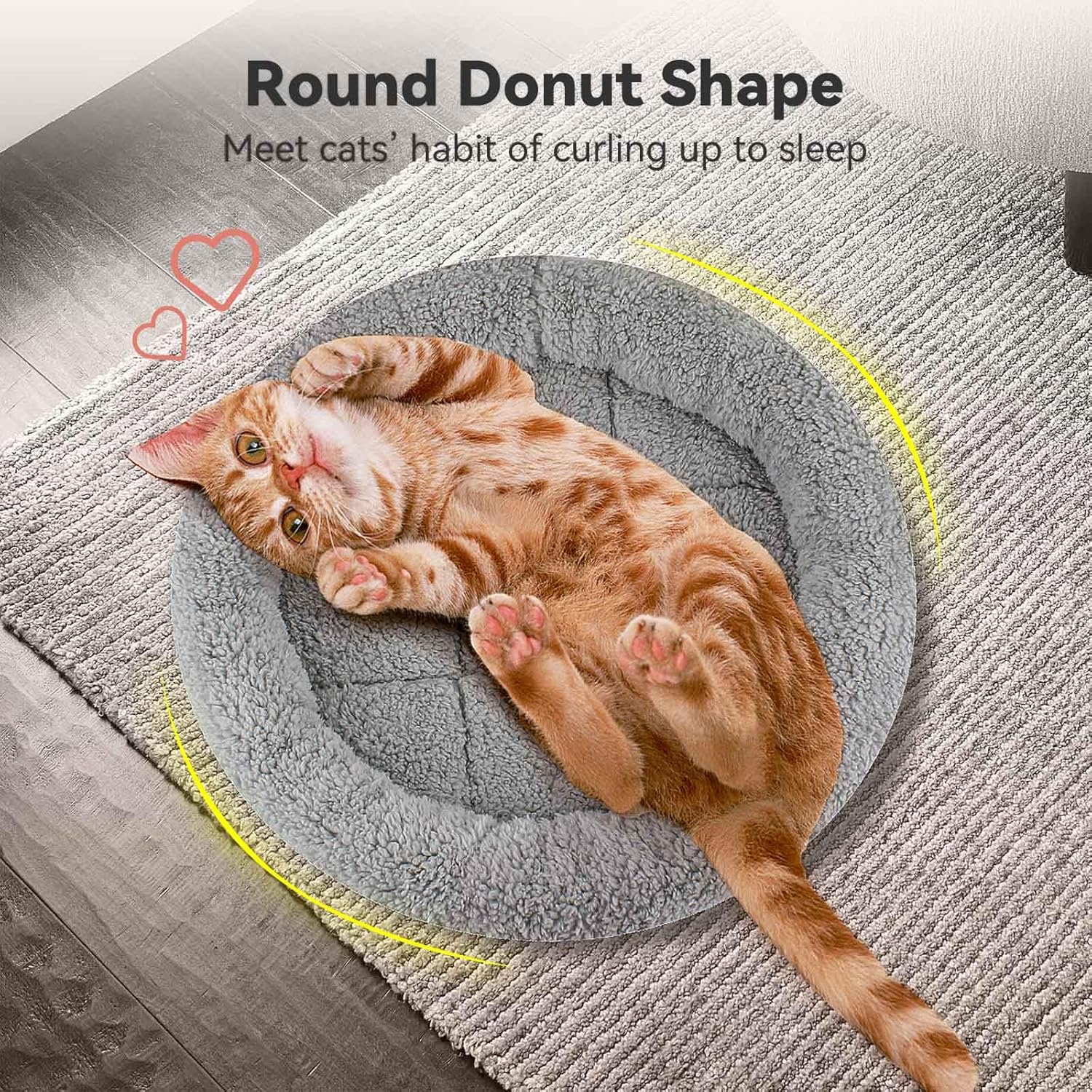 Detalle de PETLESO Round Cat Bed: Soft Plush Cushion for Cats and Small Dogs (19.5” diameter)