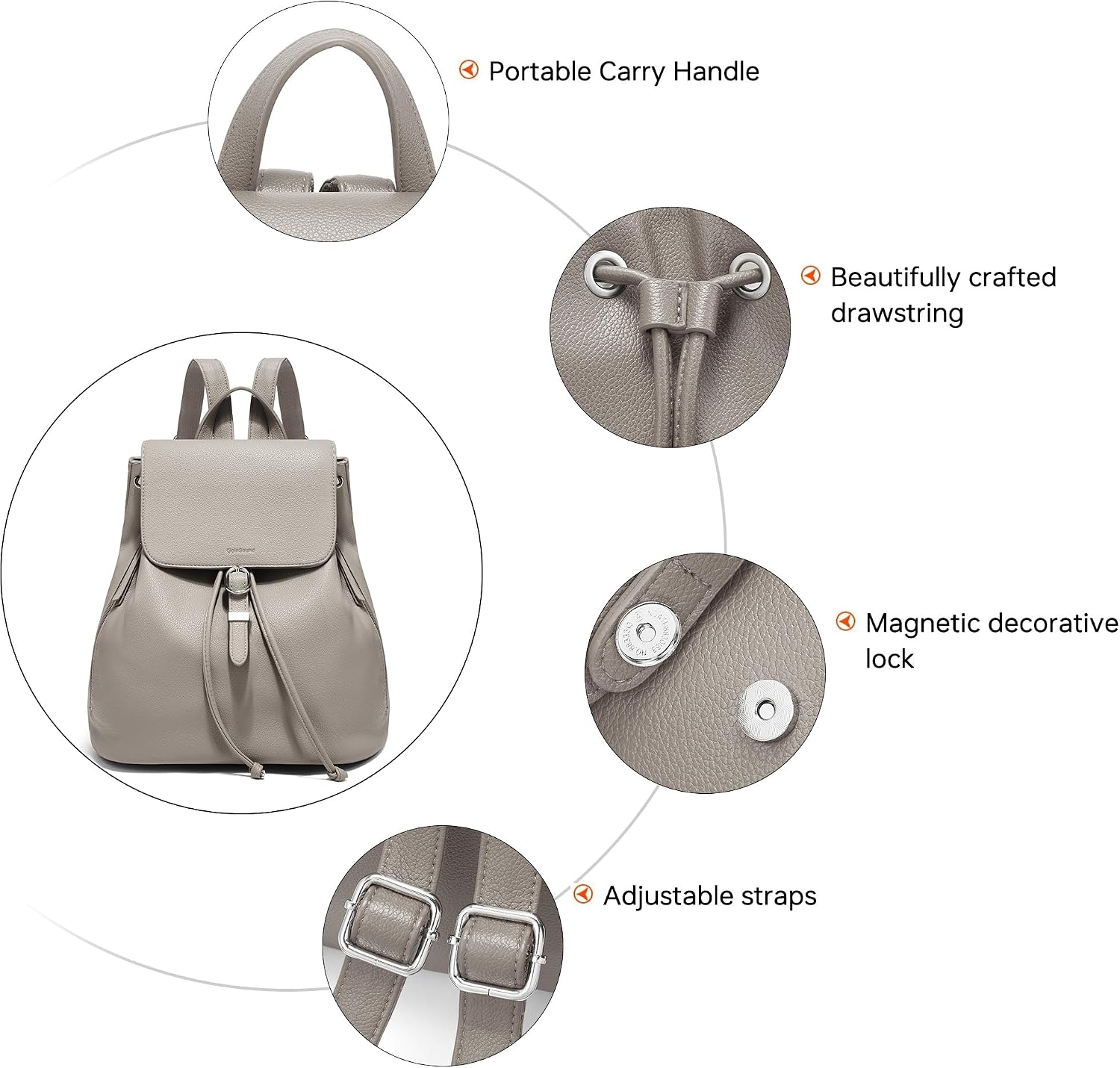 Detalle 2 de Goinsound Drawstring Backpack Purse in Vegan Leather