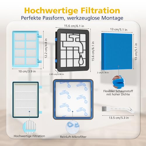 Detalle de 4 Stück Staubsauger Filter Ersatz für Philips PowerPro Reihe – kompatibel mit FC933x, FC8010/01, FC955x | VILLAPOOL