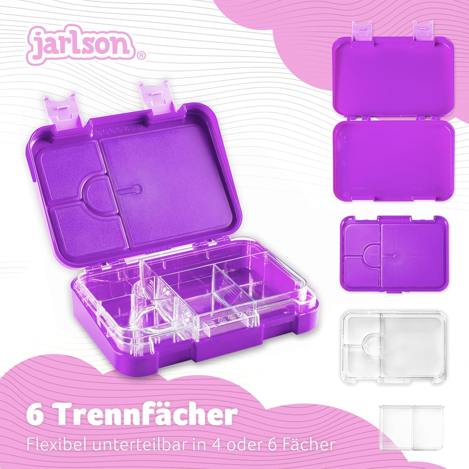 Detalle 2 de Jarlson TONI : boîte à goûter enfant, 6 compartiments, sans BPA – idéale pour l'école et la maternelle