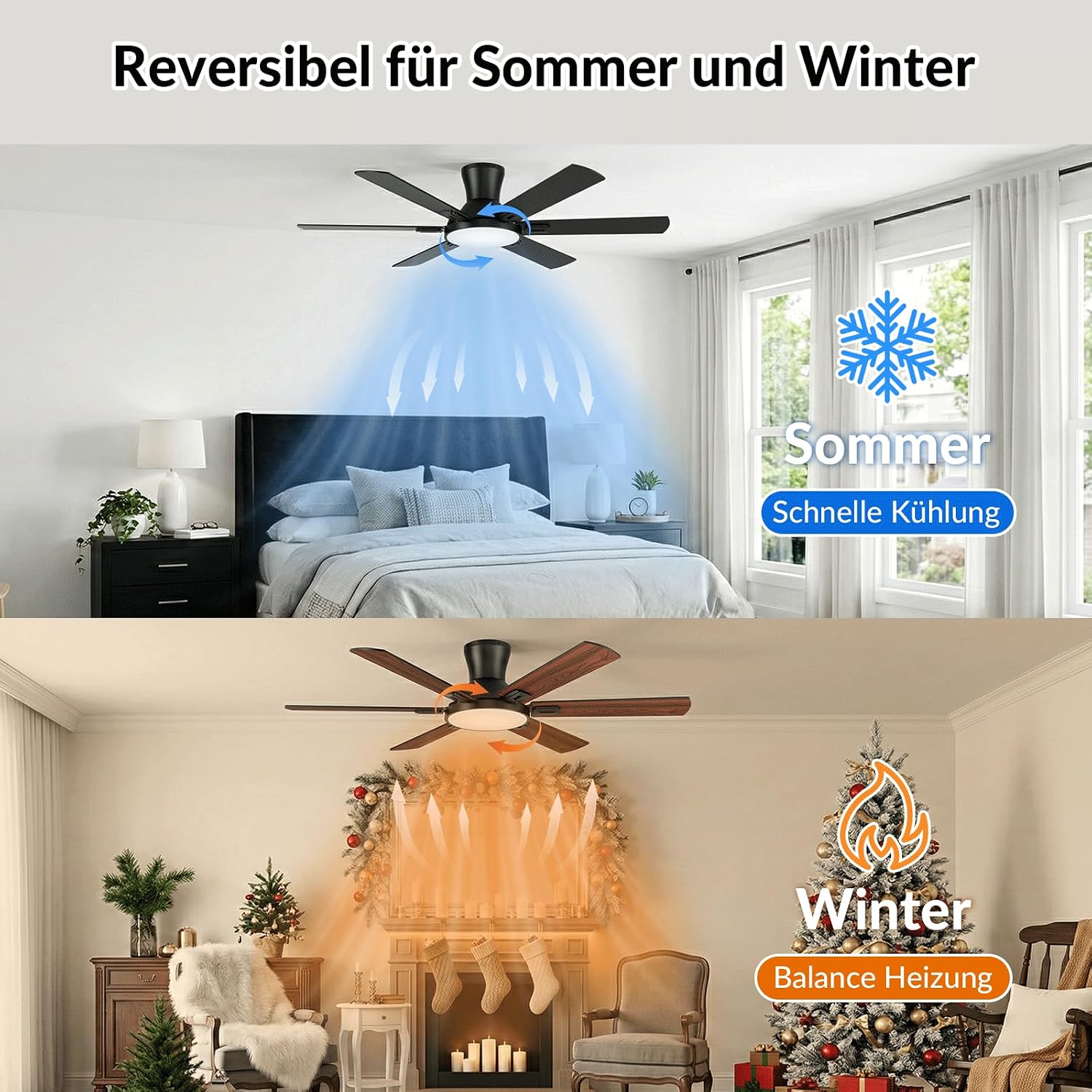 Thumbnail 4 de Newday Deckenventilator Flach Holz 132 cm – leise DC-Motor, dimmbares LED-Licht, 6 Flügel, Fernbedienung