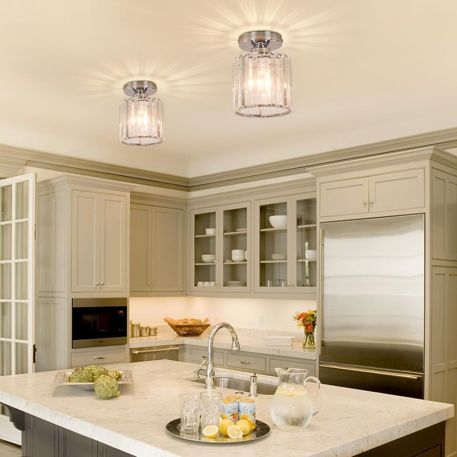 Detalle 2 de FRIXCHUR Small Crystal Chandelier Ceiling Light