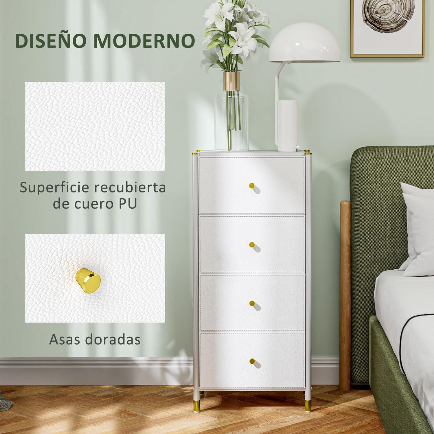 Thumbnail 4 de HOMCOM Cajonera de Tela con 4 Cajones y Frentes de PU