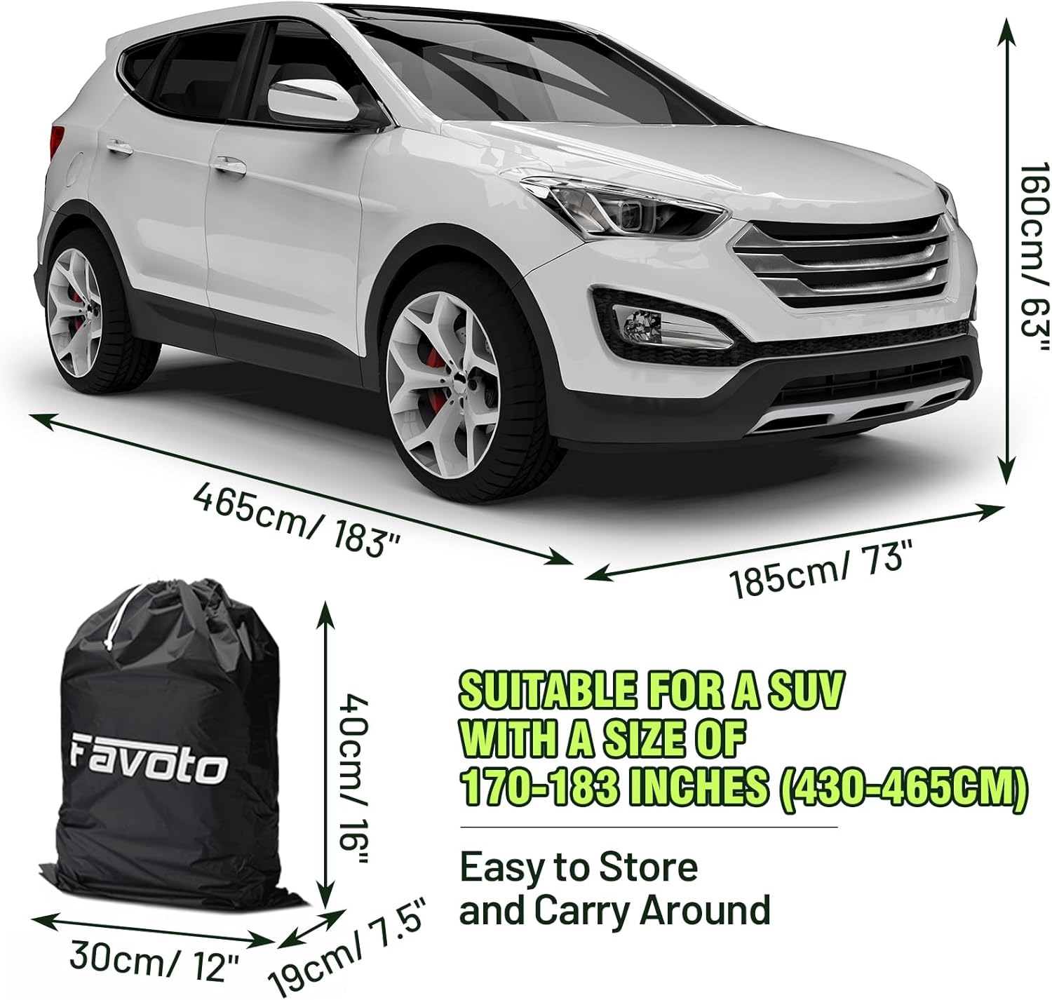 Thumbnail 5 de Favoto Copriauto Felpato Invernale Impermeabile per SUV Compatto – Protezione in PEVA e Cotone con Zip Laterale (460x180x170 cm) - Nero