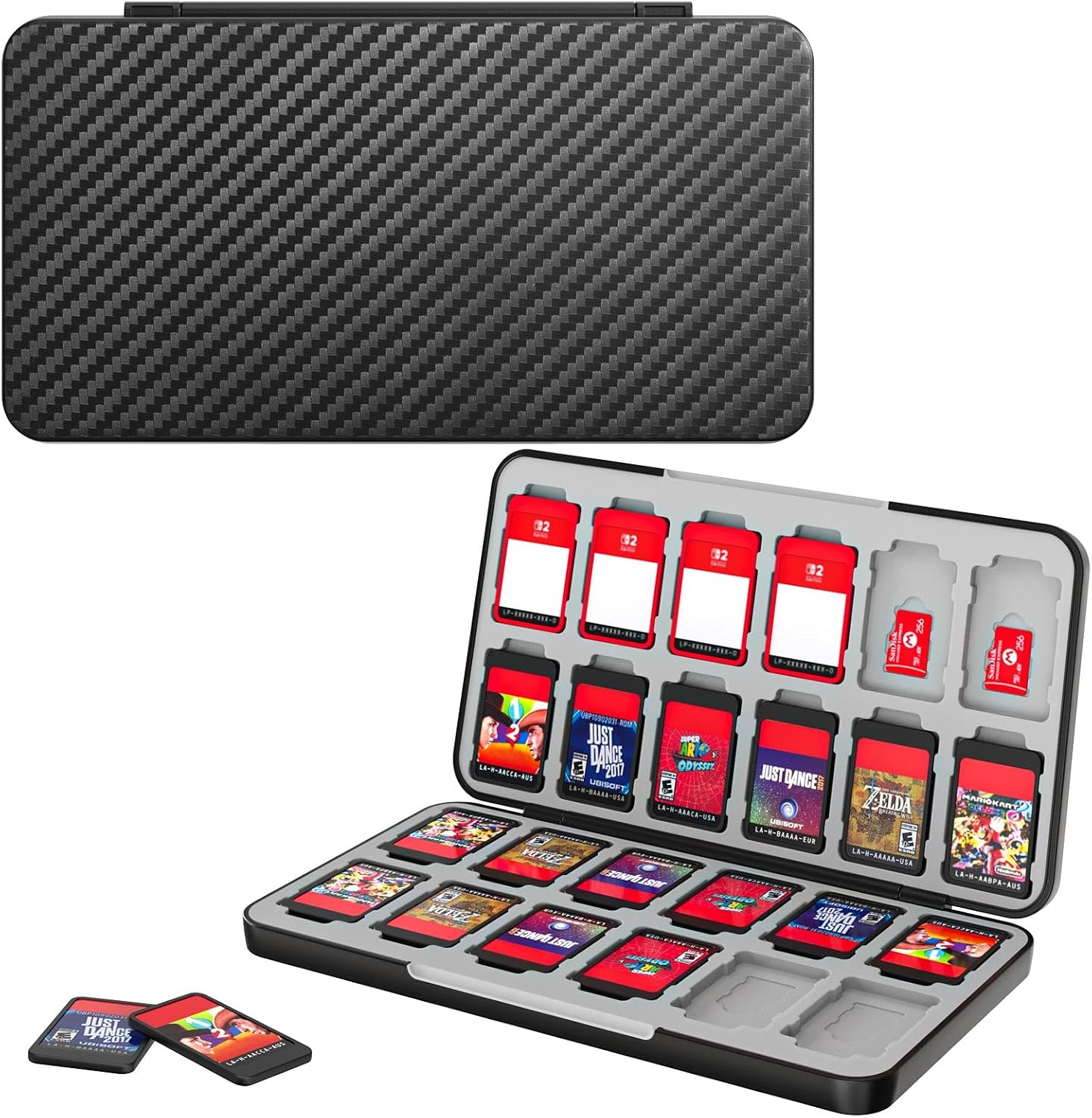 Detalle de MoKo Spiel-Aufbewahrungsbox für Nintendo Switch 2 / Switch OLED / Switch Lite – Organizer mit 24 Fächern